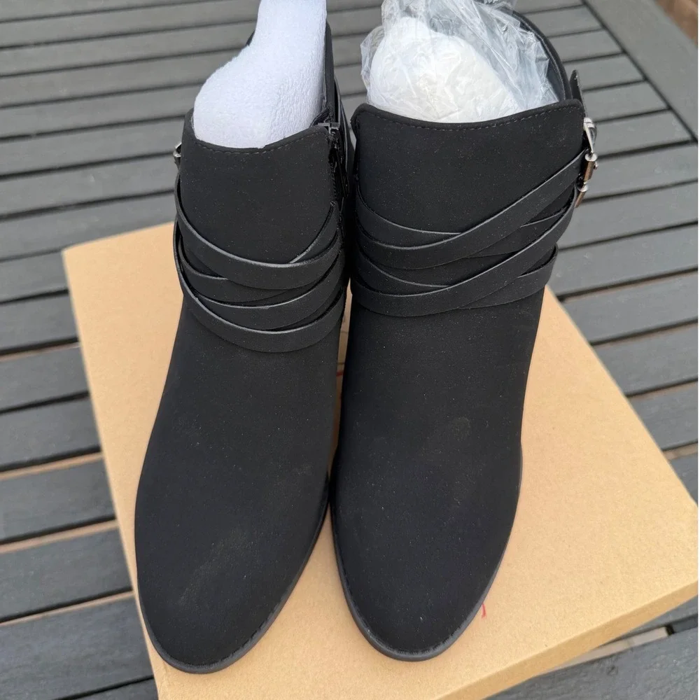 NEW Black Faux Suede Ankle Boots Women Size 6 Minimalist Office Capsule Career